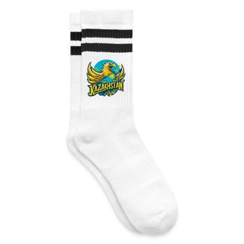 Kasachstan Adler Sonne Flagge Fahne Geschenk - Gestreifte Tennissocken - Weiß/Schwarz - Rechts