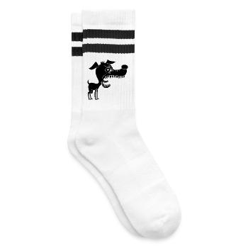 Kleiner schwarzer Hund und großes Maul - Gestreifte Tennissocken - Weiß/Schwarz - Rechts
