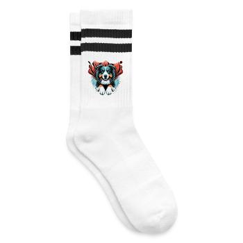 Super Dog Australian Shepherd Sheppie Gift - Striped tennis socks - white/black - Right