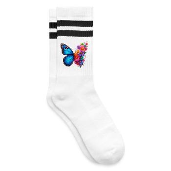 Bunter Schmetterling, von der Natur inspirierte Sommerstimmungen - Gestreifte Tennissocken - Weiß/Schwarz - Rechts