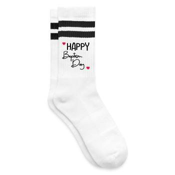 Happy Baptism Day - Striped tennis socks - white/black - Right