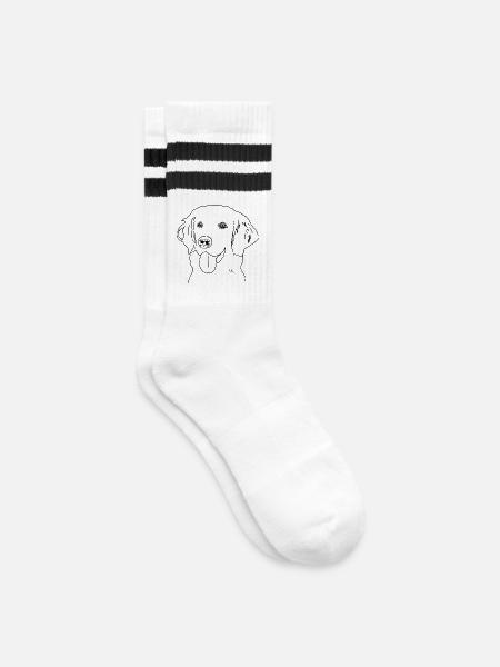 Golden retriever - Gestreifte Tennissocken - Weiß/Schwarz