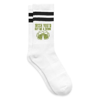 Irish You'd Buy Me a Drink Funny Quote - Striped tennis socks - white/black - Right