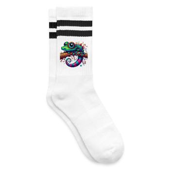 Gecko - Gestreifte Tennissocken - Weiß/Schwarz - Rechts