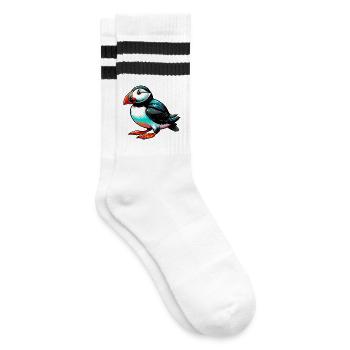 Papageitaucher - Gestreifte Tennissocken - Weiß/Schwarz - Rechts