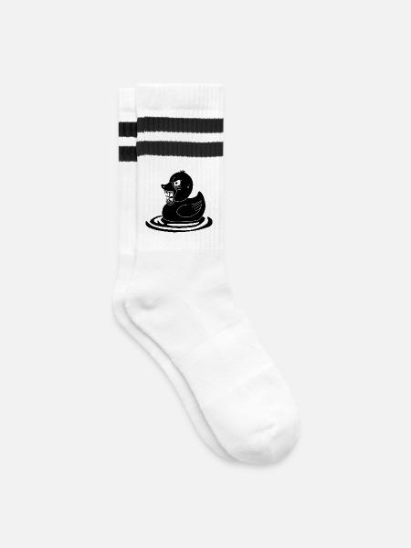Schwarze dämonische Ente - Gestreifte Tennissocken - Weiß/Schwarz