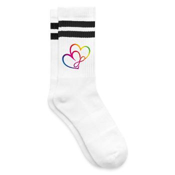 Zwei Herzen Regenbogen Infinity Love CSD LGBT - Gestreifte Tennissocken - Weiß/Schwarz - Rechts