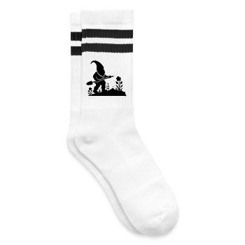 charmantes Silhouetten-Motiv eines Gartenzwergs - Gestreifte Tennissocken - Weiß/Schwarz - Rechts