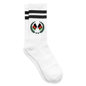 Flaggen Afghanistans im Lorbeerkranz - Gestreifte Tennissocken - Weiß/Schwarz - Rechts