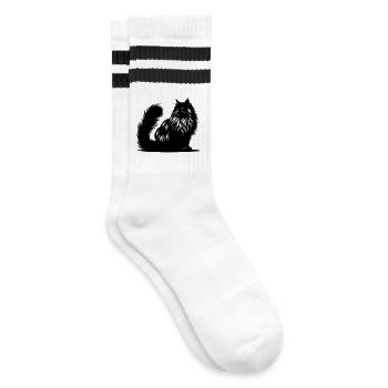Norwegische Waldkatze - Gestreifte Tennissocken - Weiß/Schwarz - Rechts