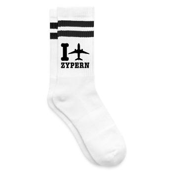 Zypern Urlaub - Gestreifte Tennissocken - Weiß/Schwarz - Rechts