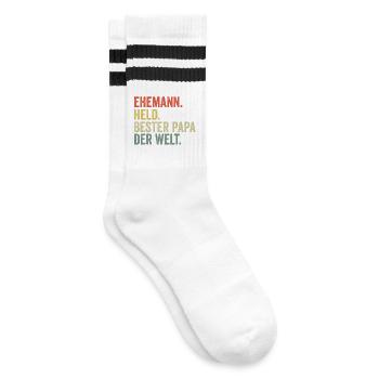 Bester Papa der Welt - Gestreifte Tennissocken - Weiß/Schwarz - Rechts