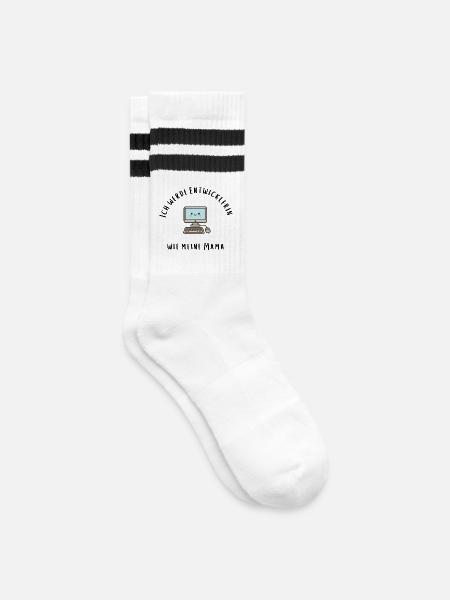 Mama programmiert – Babyartikel für kleine Hacker - Gestreifte Tennissocken - Weiß/Schwarz