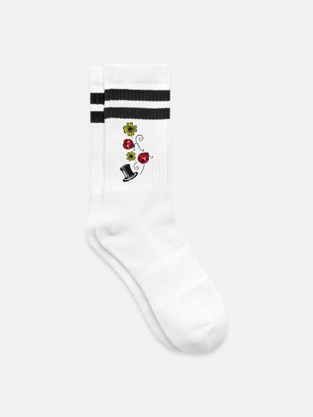 Silvester, Glücksbringer, Klee, Marienkäfer - Gestreifte Tennissocken - Weiß/Schwarz