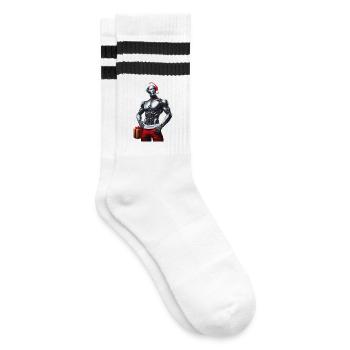 Cyber-robot mit Weihnachtsmütze und Geschenk - Gestreifte Tennissocken - Weiß/Schwarz - Rechts