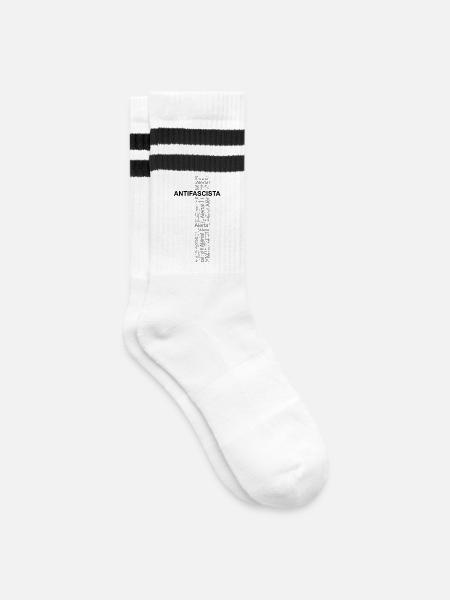 Alert! Antifascista! - Wortkunst - Gestreifte Tennissocken - Weiß/Schwarz