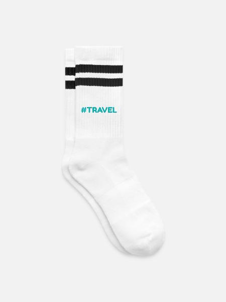 Reise #Travel - Gestreifte Tennissocken - Weiß/Schwarz