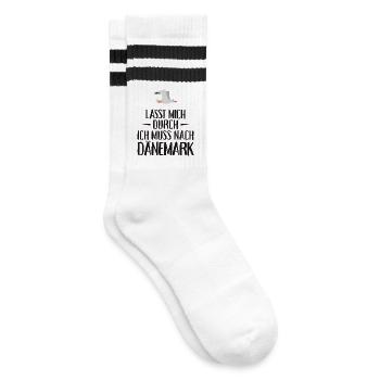 Lasst mich durch ich muss nach Dänemark Möwe - Gestreifte Tennissocken - Weiß/Schwarz - Rechts