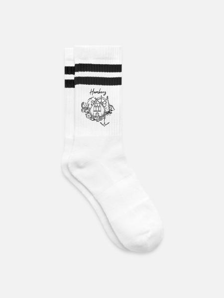 Maritimes Hamburg - Gestreifte Tennissocken - Weiß/Schwarz