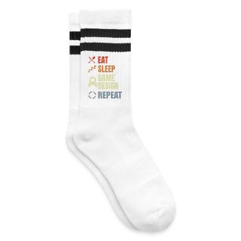 Eat Sleep Game Design Repeat - Gestreifte Tennissocken - Weiß/Schwarz - Rechts