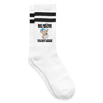 Müde Spruch Verschlafen Schlafen Ausschlafen Faul - Gestreifte Tennissocken - Weiß/Schwarz - Rechts