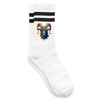 Widder Mufflon Aries Wilde Schafe Männliches Schaf - Gestreifte Tennissocken - Weiß/Schwarz - Rechts