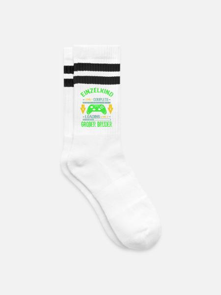 Einzelkind Complete - Loading Großer Bruder 2026 - Gestreifte Tennissocken - Weiß/Schwarz