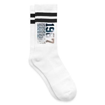 LIMITED EDITION 1987 39 JAHRE 39. GEBURTSTAG - Gestreifte Tennissocken - Weiß/Schwarz - Rechts