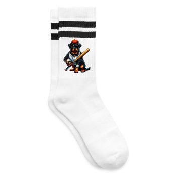 Rottweiler Baseball Hund - Gestreifte Tennissocken - Weiß/Schwarz - Rechts