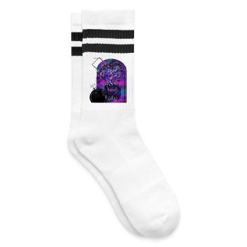Spiritual Tree – Geometric Art - Striped tennis socks - white/black - Right