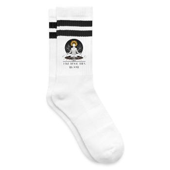 Roots of Growth Meditative Design - Striped tennis socks - white/black - Right