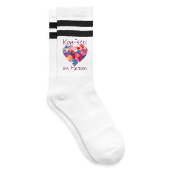 Konfetti im Herzen - Gestreifte Tennissocken - Weiß/Schwarz - Rechts