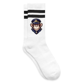 Affen Polizistin - Gestreifte Tennissocken - Weiß/Schwarz - Rechts