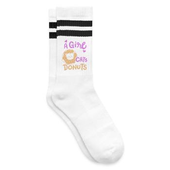 Donut- und Katzenliebhaber - Gestreifte Tennissocken - Weiß/Schwarz - Rechts
