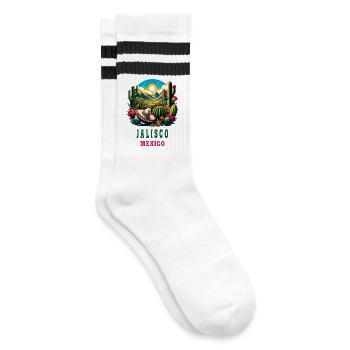 Jalisco Mexiko Kaktus Wüsten Design - Gestreifte Tennissocken - Weiß/Schwarz - Rechts