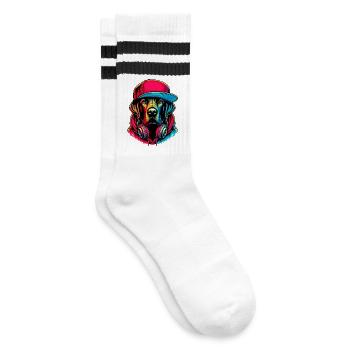 Dog - Striped tennis socks - white/black - Right
