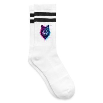 Neon-Wolf Kristallkrone - Gestreifte Tennissocken - Weiß/Schwarz - Rechts