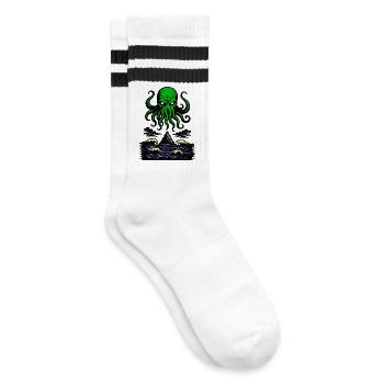 Cthulhu Retro 2 - Gestreifte Tennissocken - Weiß/Schwarz - Rechts