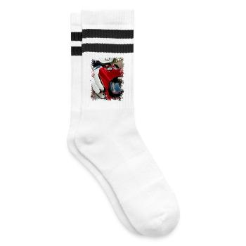 Two-stroke legend - Striped tennis socks - white/black - Right