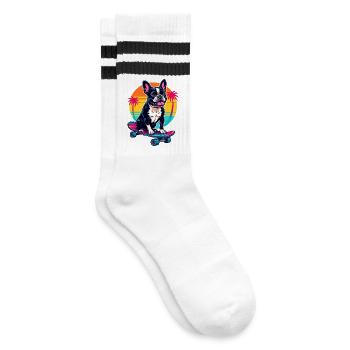 Skater Bulldogge - Gestreifte Tennissocken - Weiß/Schwarz - Rechts