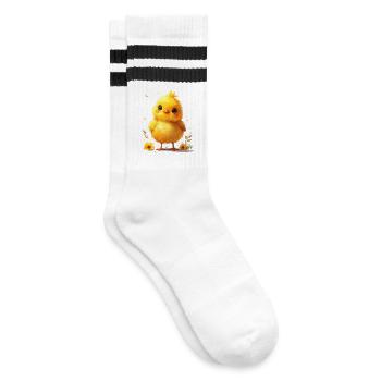 Niedliches Küken passend zum Frühling - Gestreifte Tennissocken - Weiß/Schwarz - Rechts