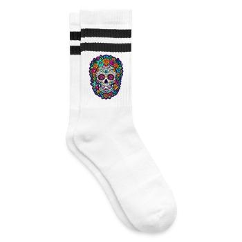 Tête de mort mexicaine sugar skull crâne fleurs - Chaussettes de tennis - blanc/noir - Droite