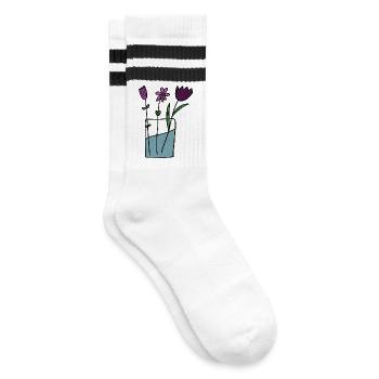 Flowers in clay pot design - Striped tennis socks - white/black - Right