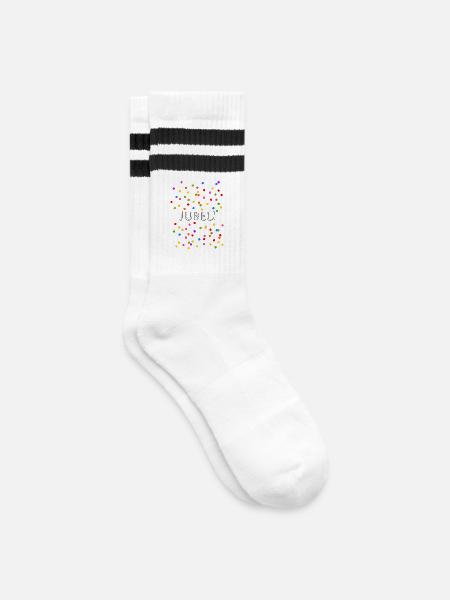 Jubel Konfetti Silvester Karneval - Gestreifte Tennissocken - Weiß/Schwarz