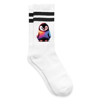 Pinguin - Gestreifte Tennissocken - Weiß/Schwarz - Rechts