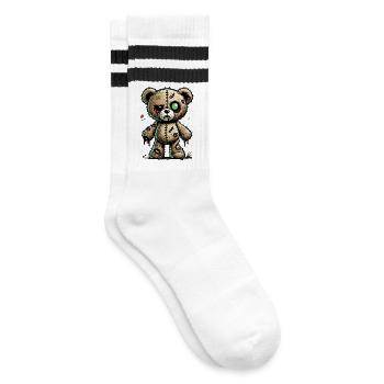 gruseliger faszinierender Zombie-Teddy - Gestreifte Tennissocken - Weiß/Schwarz - Rechts