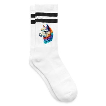Alpaka - Gestreifte Tennissocken - Weiß/Schwarz - Rechts