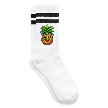 Ananas - Gestreifte Tennissocken - Weiß/Schwarz - Rechts