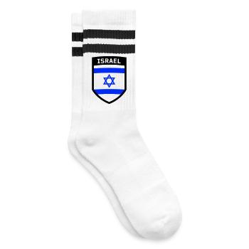 Wappen Israel Davidstern Jewish Flagge Fahne Stand - Gestreifte Tennissocken - Weiß/Schwarz - Rechts