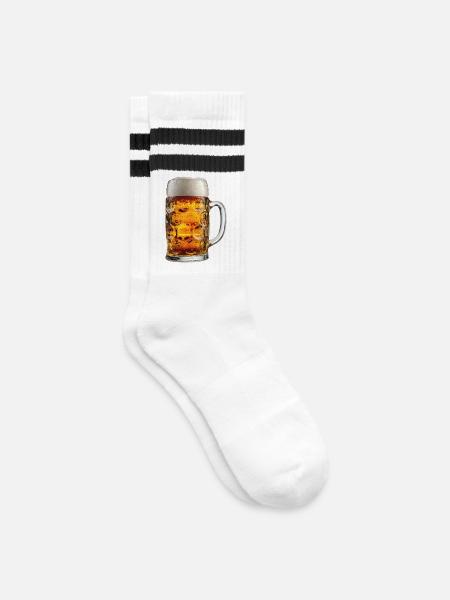 Bier Krug Bierkrug - Gestreifte Tennissocken - Weiß/Schwarz